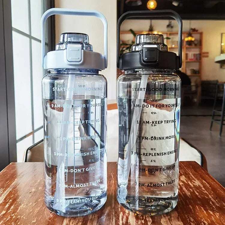 2 L Water Bottle with Straw and Hourly Time Markers