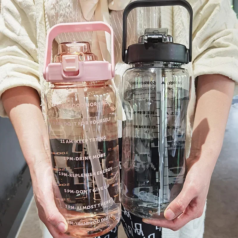 2 L Water Bottle with Straw and Hourly Time Markers