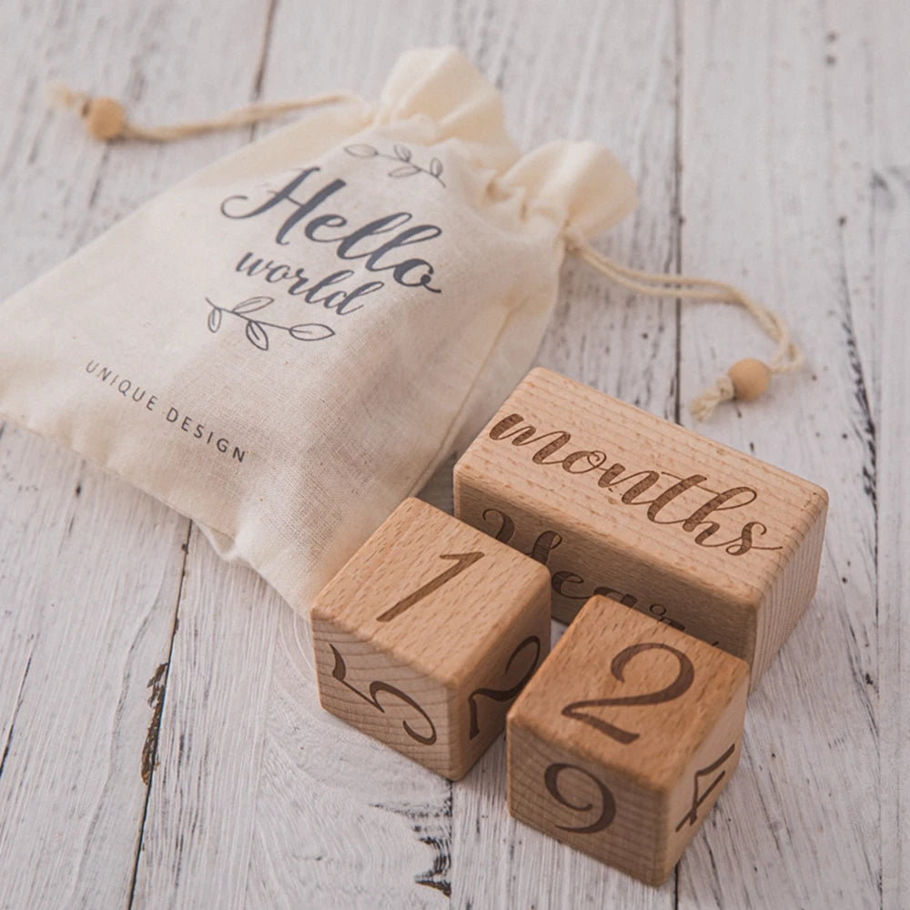 Wooden Milestone Blocks – Set of 3 for Baby Photos