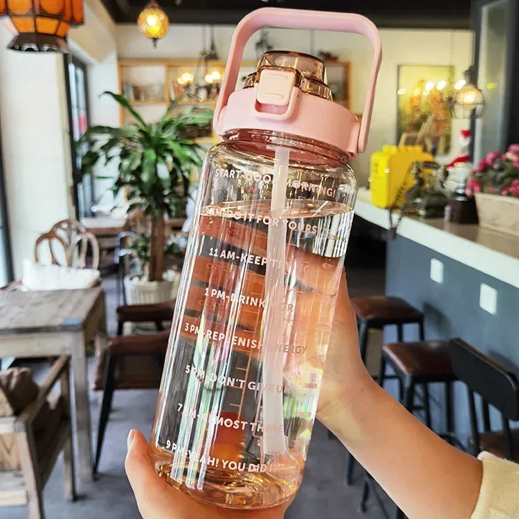 2 L Water Bottle with Straw and Hourly Time Markers