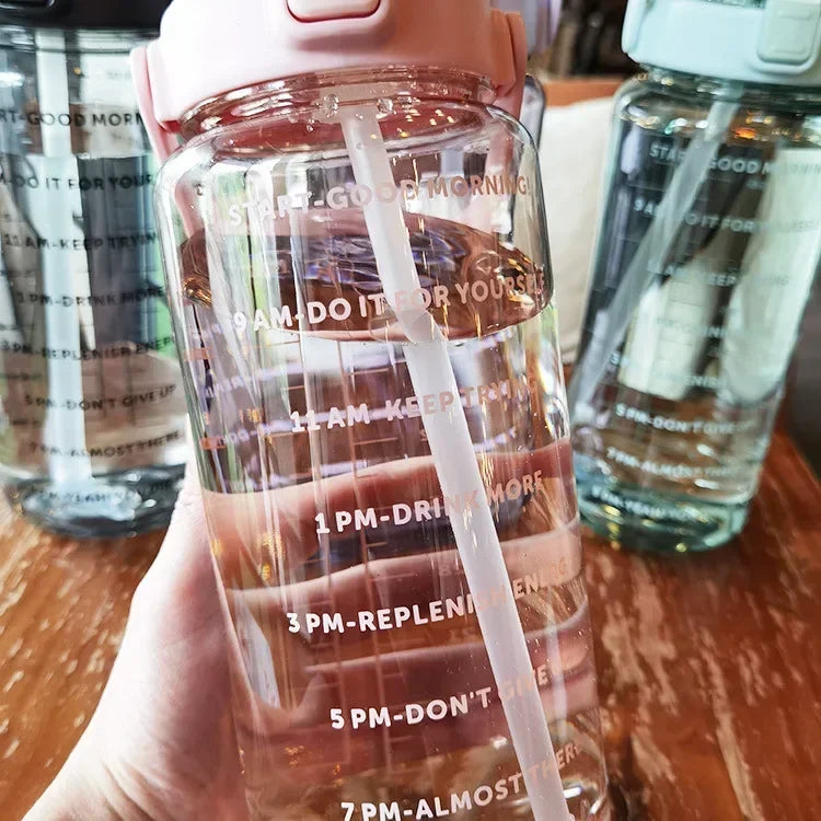 2 L Water Bottle with Straw and Hourly Time Markers