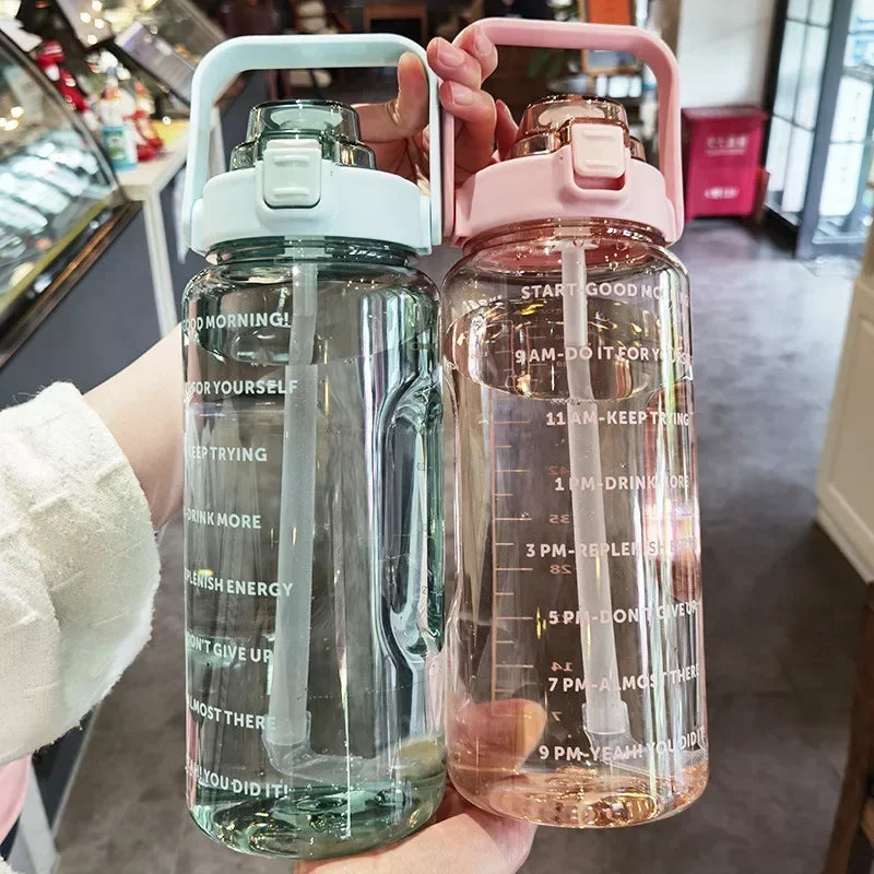 2 L Water Bottle with Straw and Hourly Time Markers