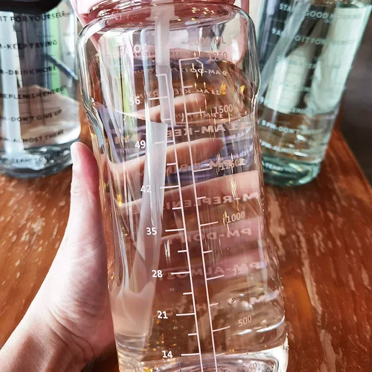 2 L Water Bottle with Straw and Hourly Time Markers