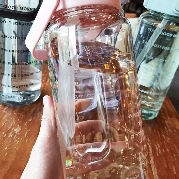 2 L Water Bottle with Straw and Hourly Time Markers