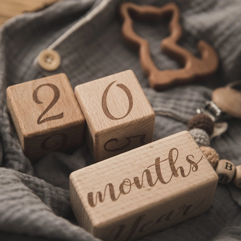 Wooden Milestone Blocks – Set of 3 for Baby Photos