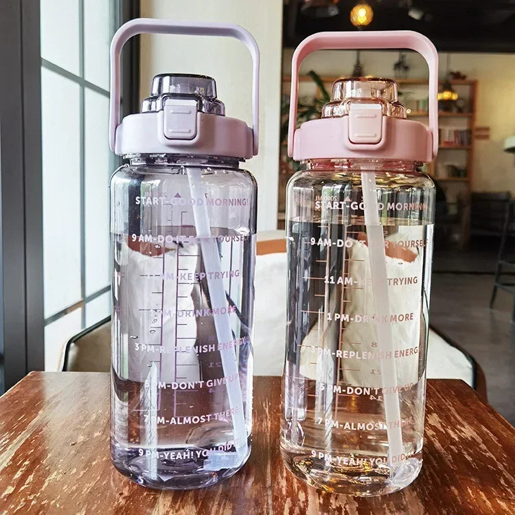 2 L Water Bottle with Straw and Hourly Time Markers