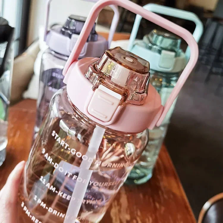 2 L Water Bottle with Straw and Hourly Time Markers