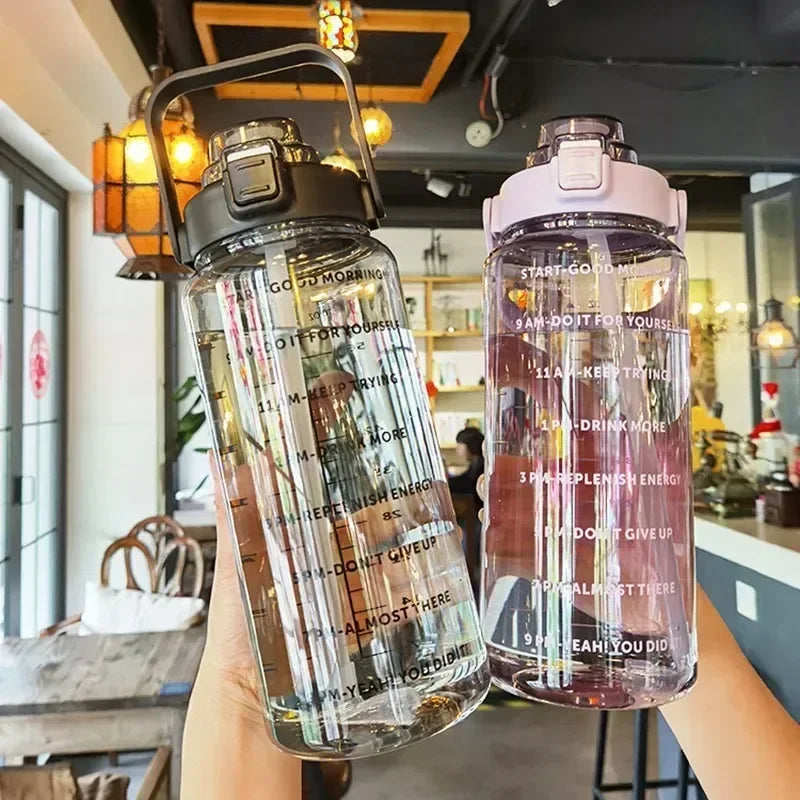 2 L Water Bottle with Straw and Hourly Time Markers