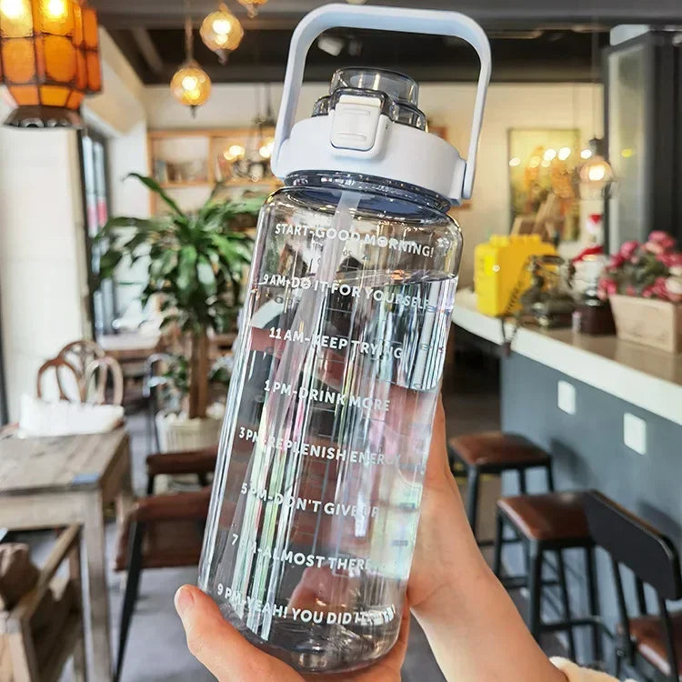 2 L Water Bottle with Straw and Hourly Time Markers