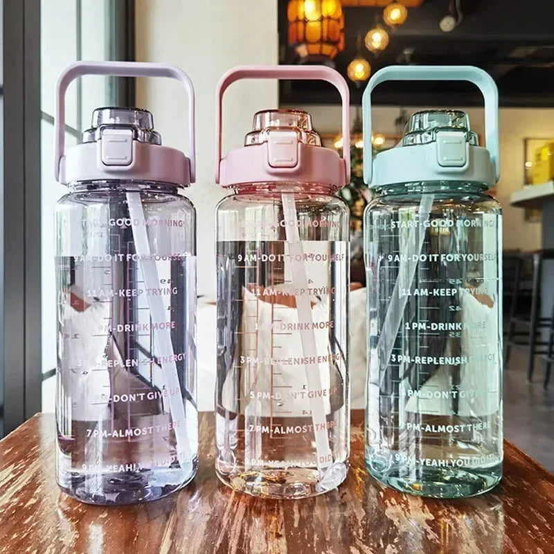 2 L Water Bottle with Straw and Hourly Time Markers