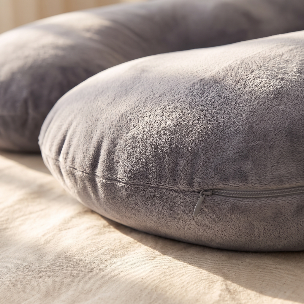 Close-up of the pregnancy pillow fabric and removable zip cover