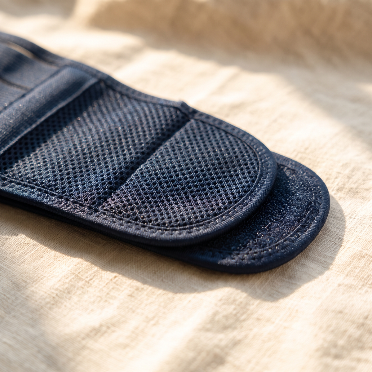 Close-up of the breathable mesh panel and adjustable fastening of the support band