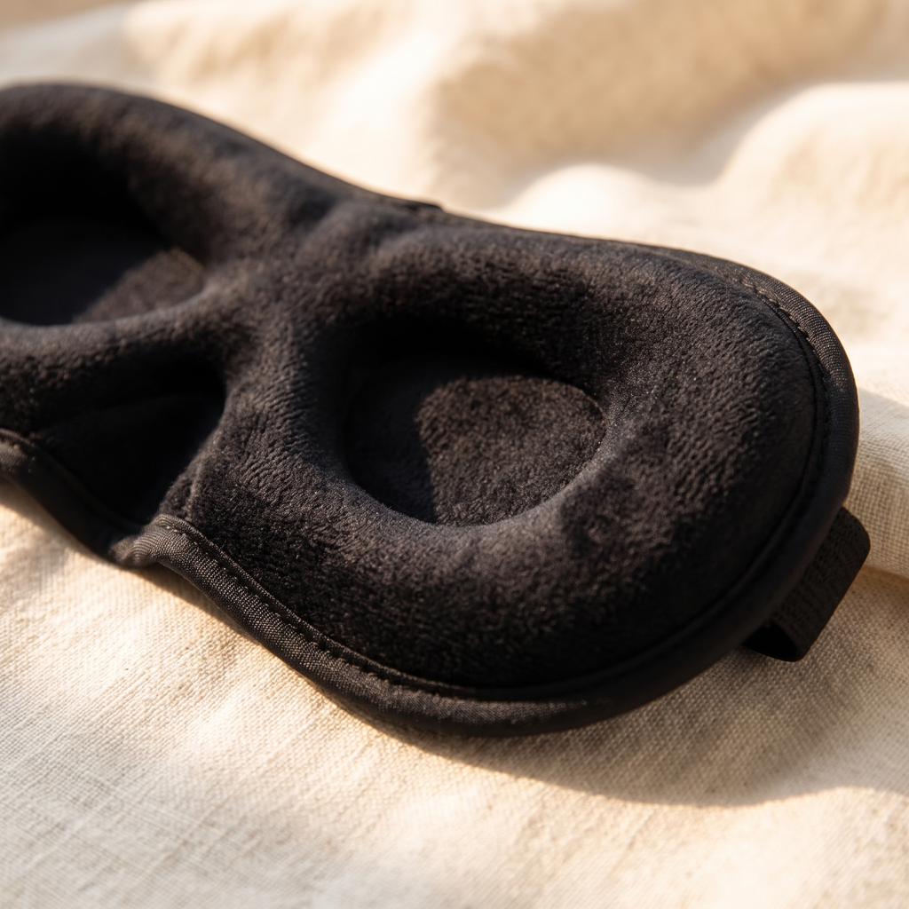 Close-up of the contoured eye cup and soft lining of the sleep mask