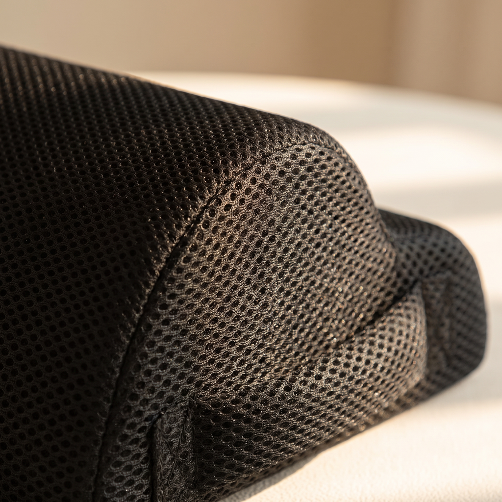 Close-up of the footrest cover fabric and contoured surface