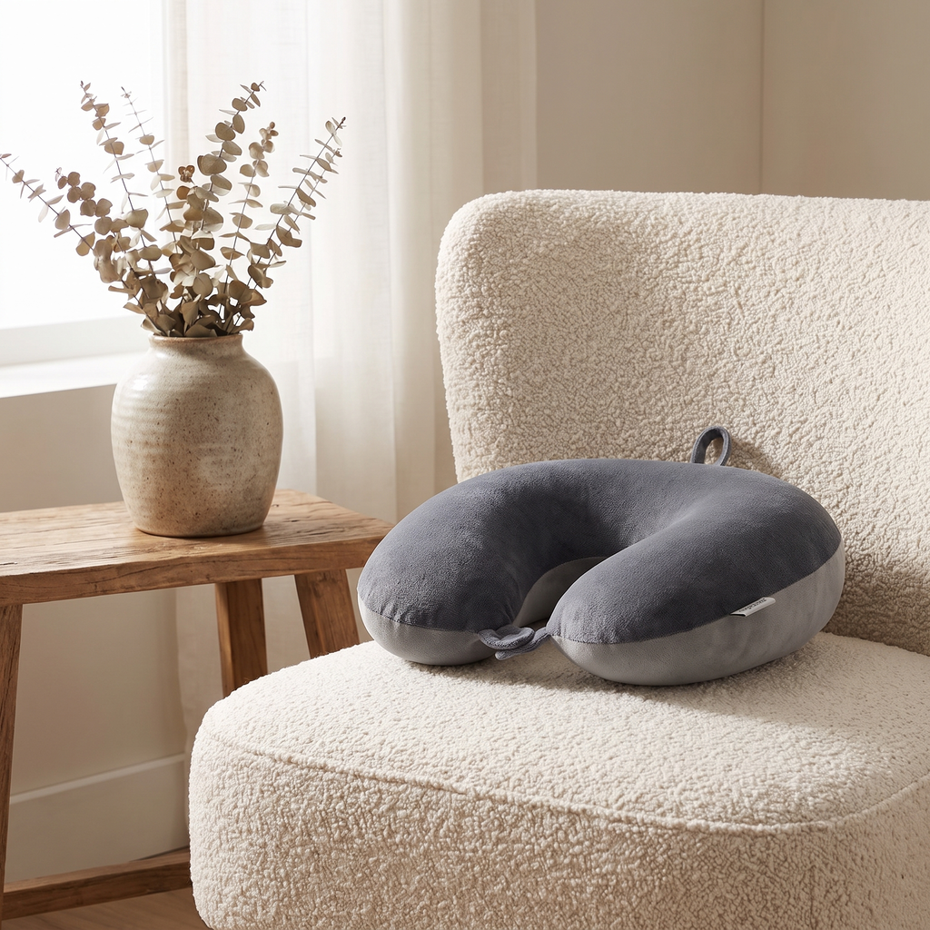 Bead-filled bolster resting on a cream armchair