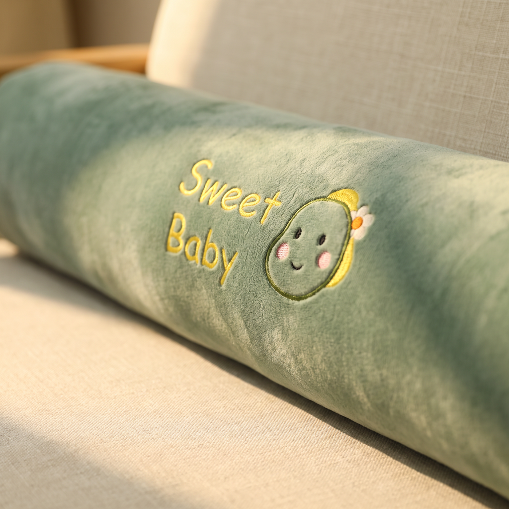Close-up of the bolster pillow fabric and rounded end
