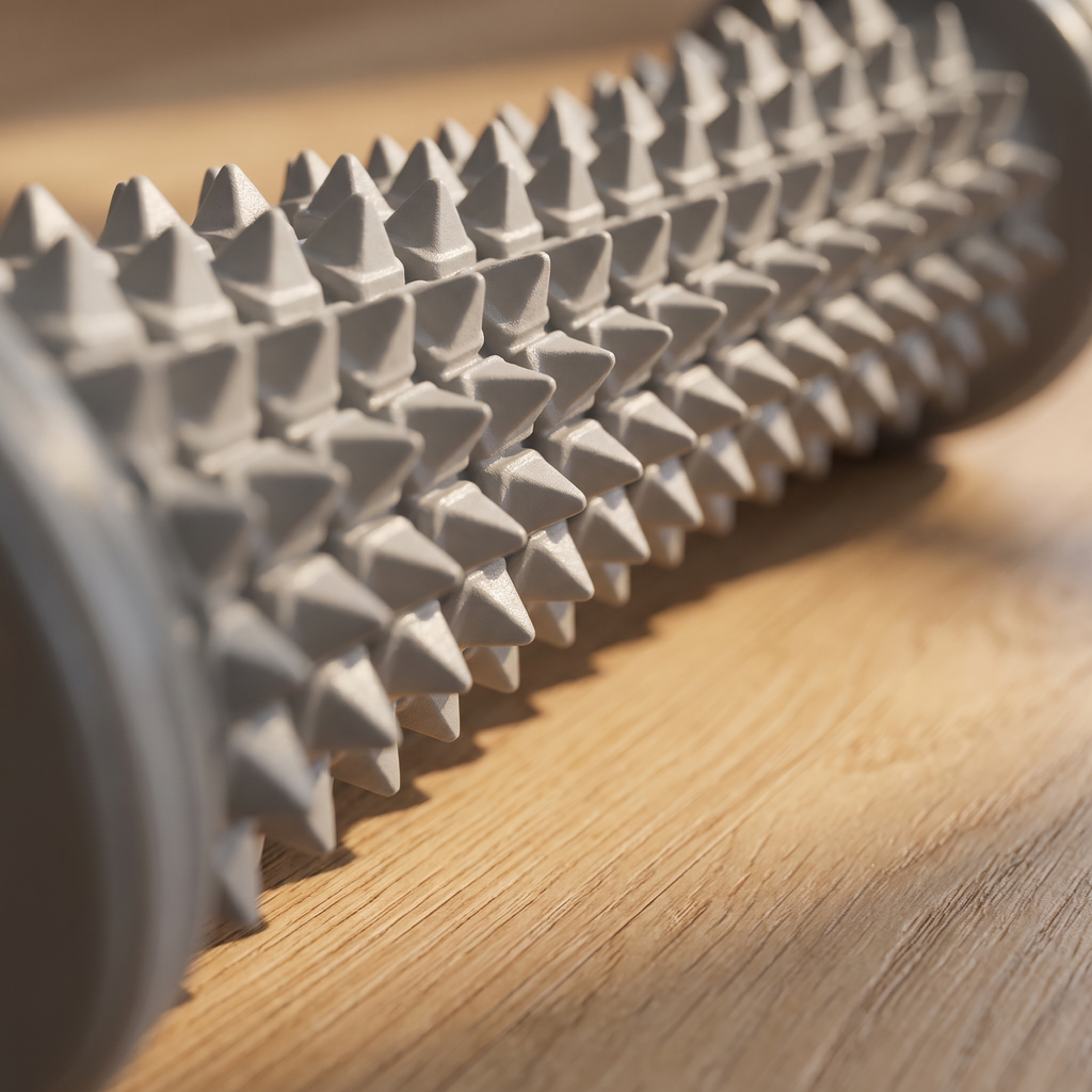 Close-up of the ridged surface of the foot massage roller