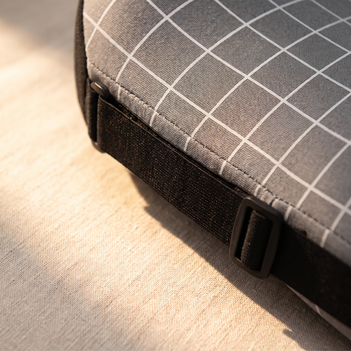 Close-up of the car cushion fabric and fixing strap