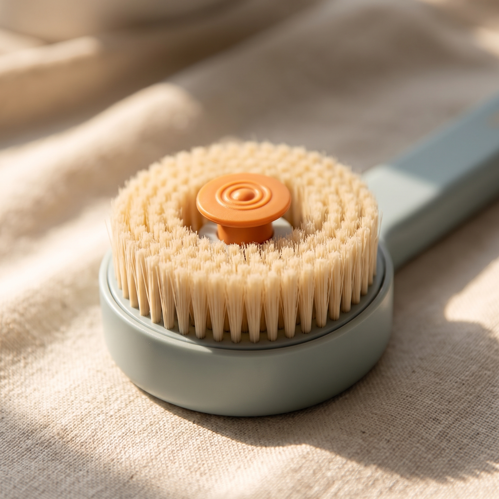 Close-up of the soft bristle head of the back brush