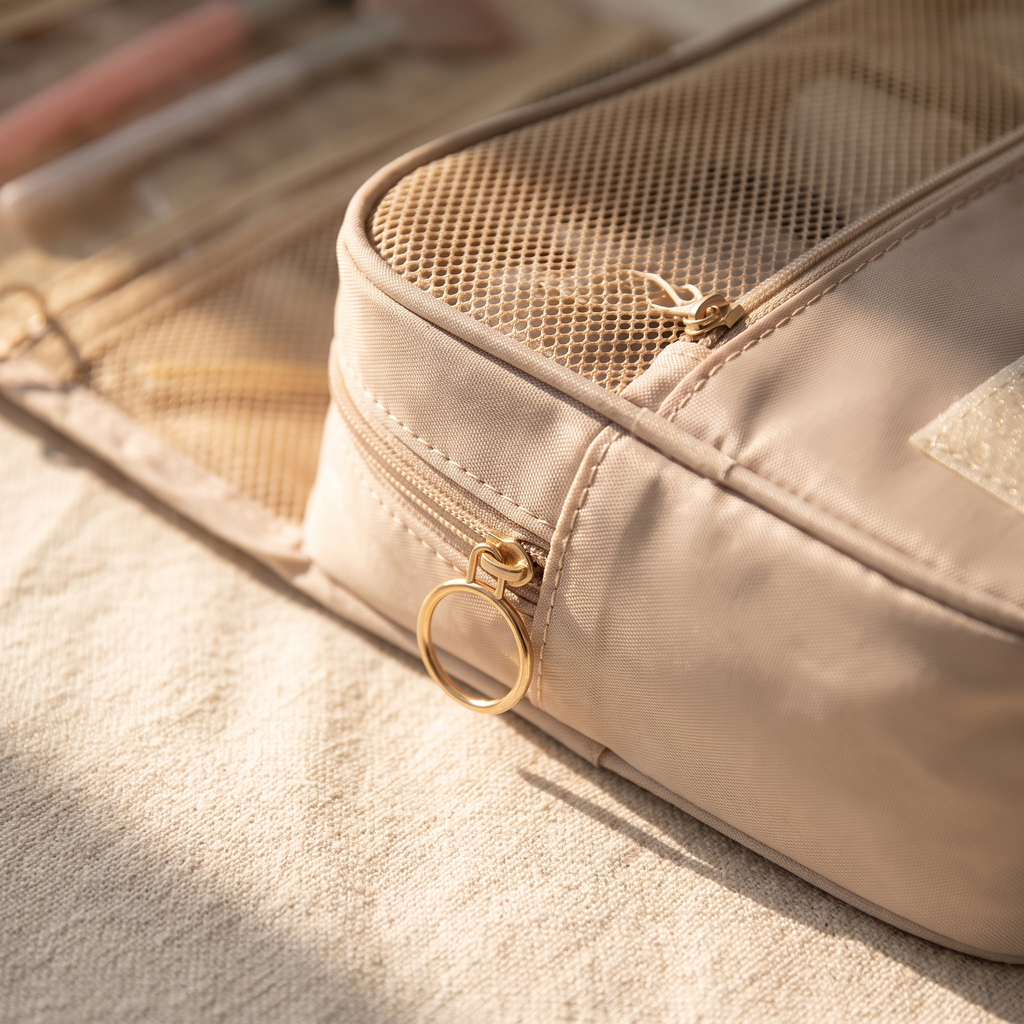 Close-up of the organiser pocket and zip