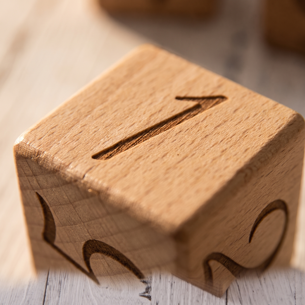 Close-up of the beech wood grain and engraving on a milestone block